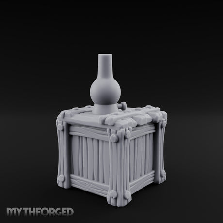 Bottle-Topped Plank-Bolted Storage Crate Miniature for Dungeons and Dragons, Pathfinder or other TTRPGs