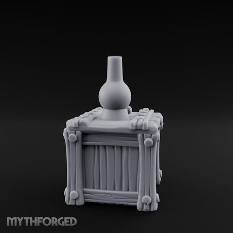 Bottle-Topped Plank-Bolted Storage Crate Miniature for Dungeons and Dragons, Pathfinder or other TTRPGs