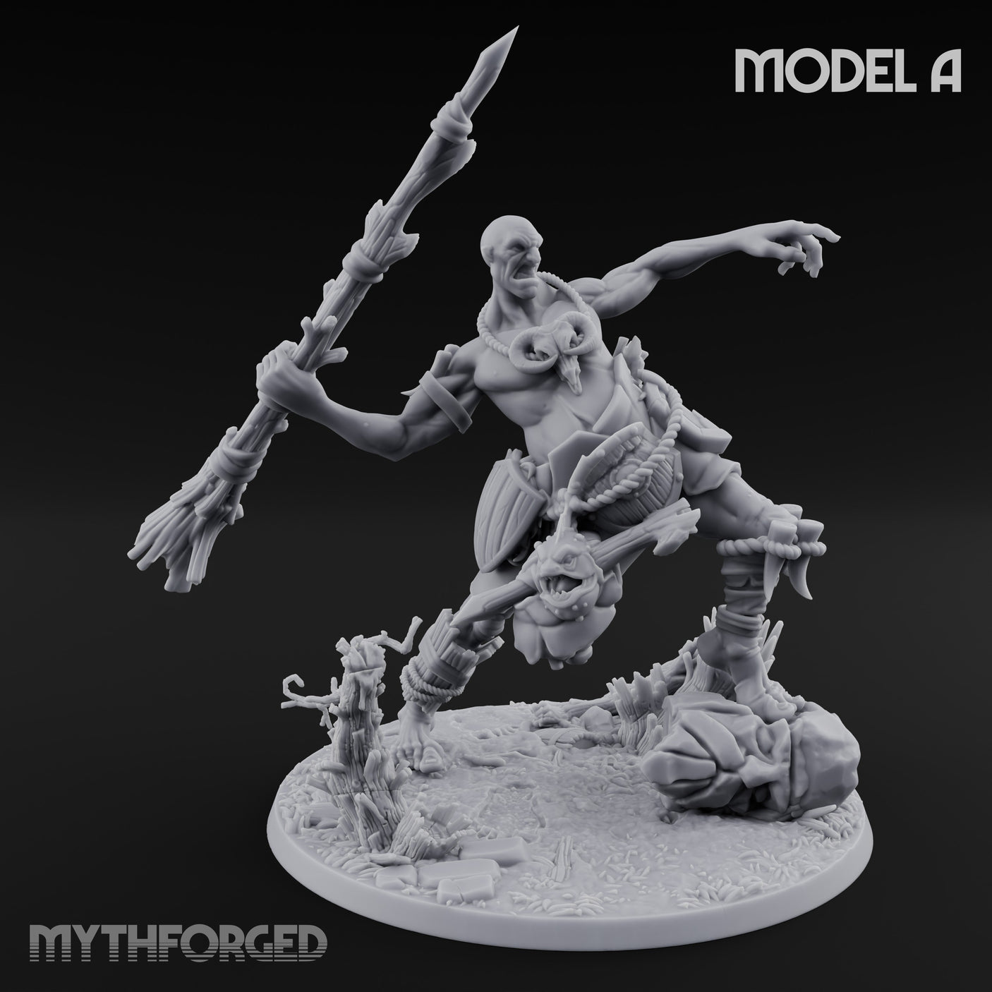 Boulder Launching Hill Giant Hunters A Miniature for Dungeons and Dragons, Pathfinder or other TTRPGs