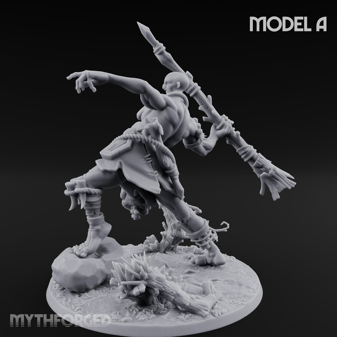 Boulder Launching Hill Giant Hunters A Miniature for Dungeons and Dragons, Pathfinder or other TTRPGs