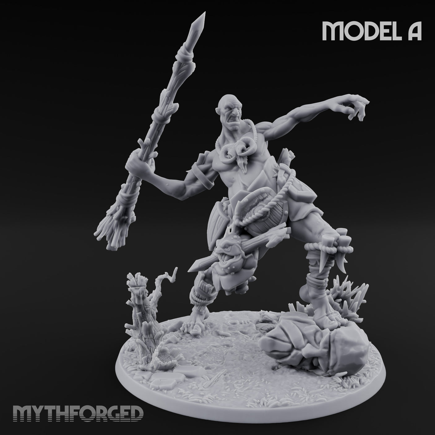 Boulder Launching Hill Giant Hunters A Miniature for Dungeons and Dragons, Pathfinder or other TTRPGs