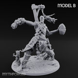 Boulder Launching Hill Giant Hunters B Miniature for Dungeons and Dragons, Pathfinder or other TTRPGs