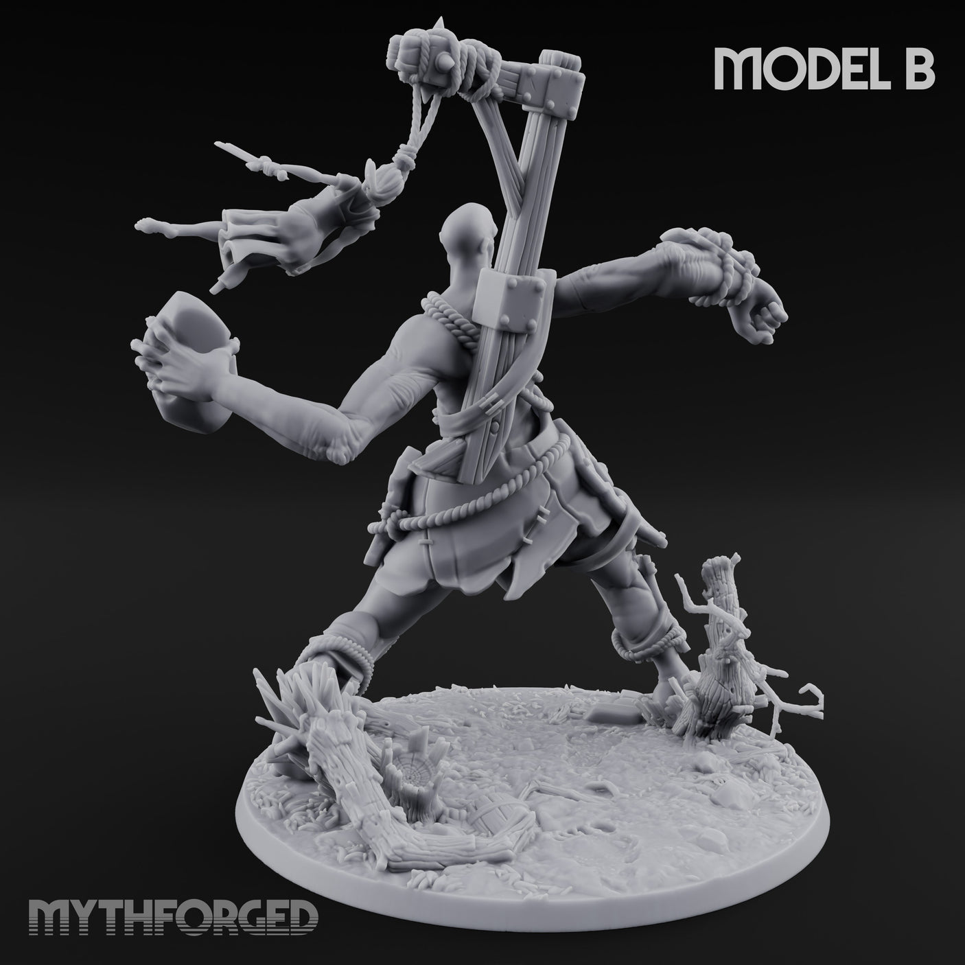 Boulder Launching Hill Giant Hunters B Miniature for Dungeons and Dragons, Pathfinder or other TTRPGs
