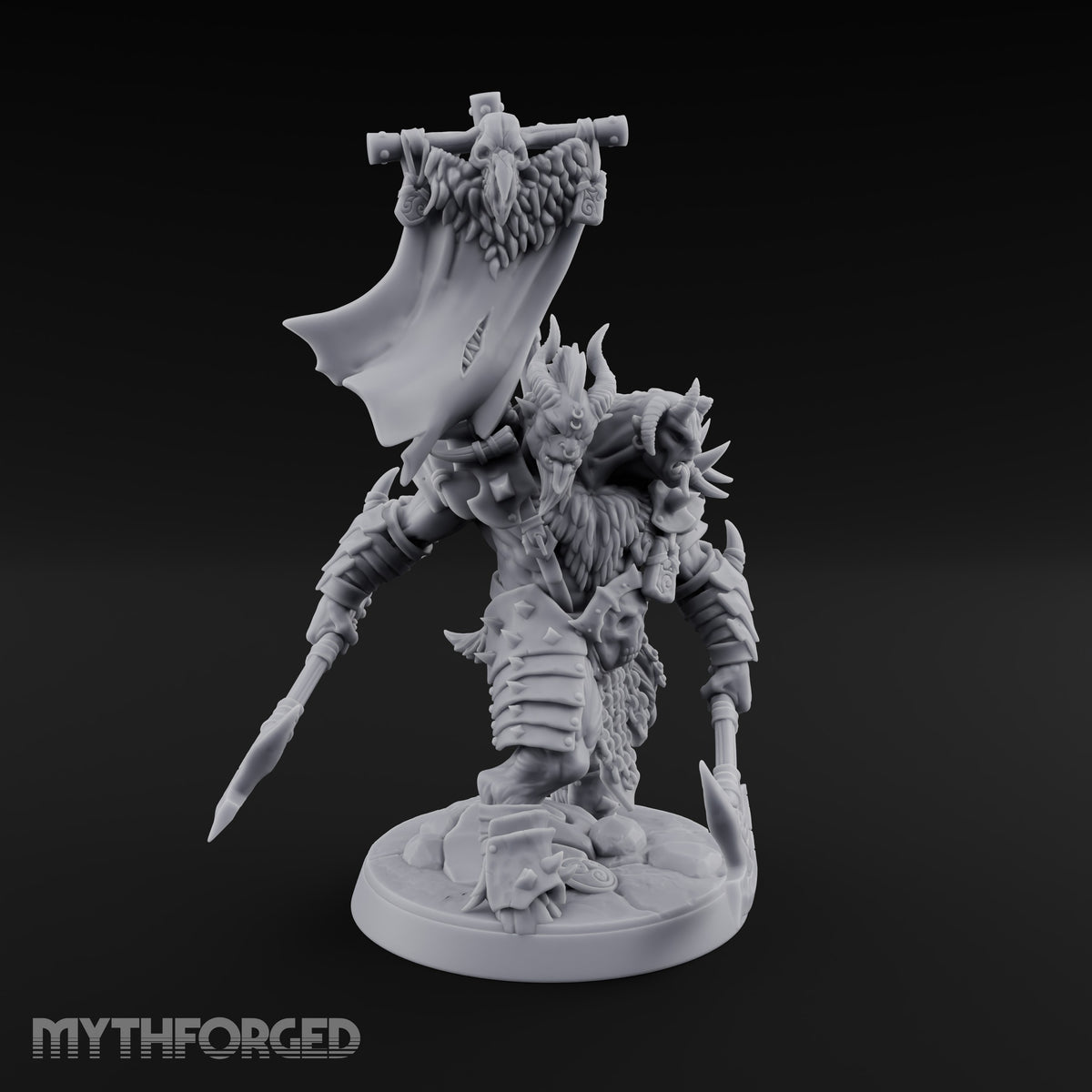 Beneath the War Banner Two-Headed Beastman Chieftain — With Banner