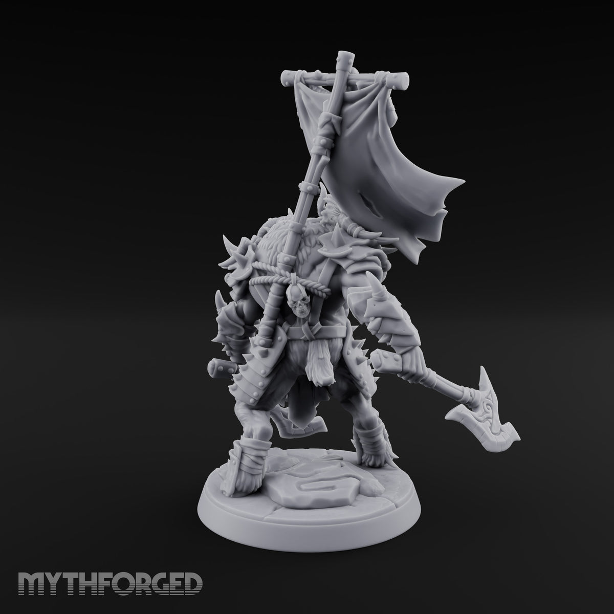 Beneath the War Banner Two-Headed Beastman Chieftain — With Banner