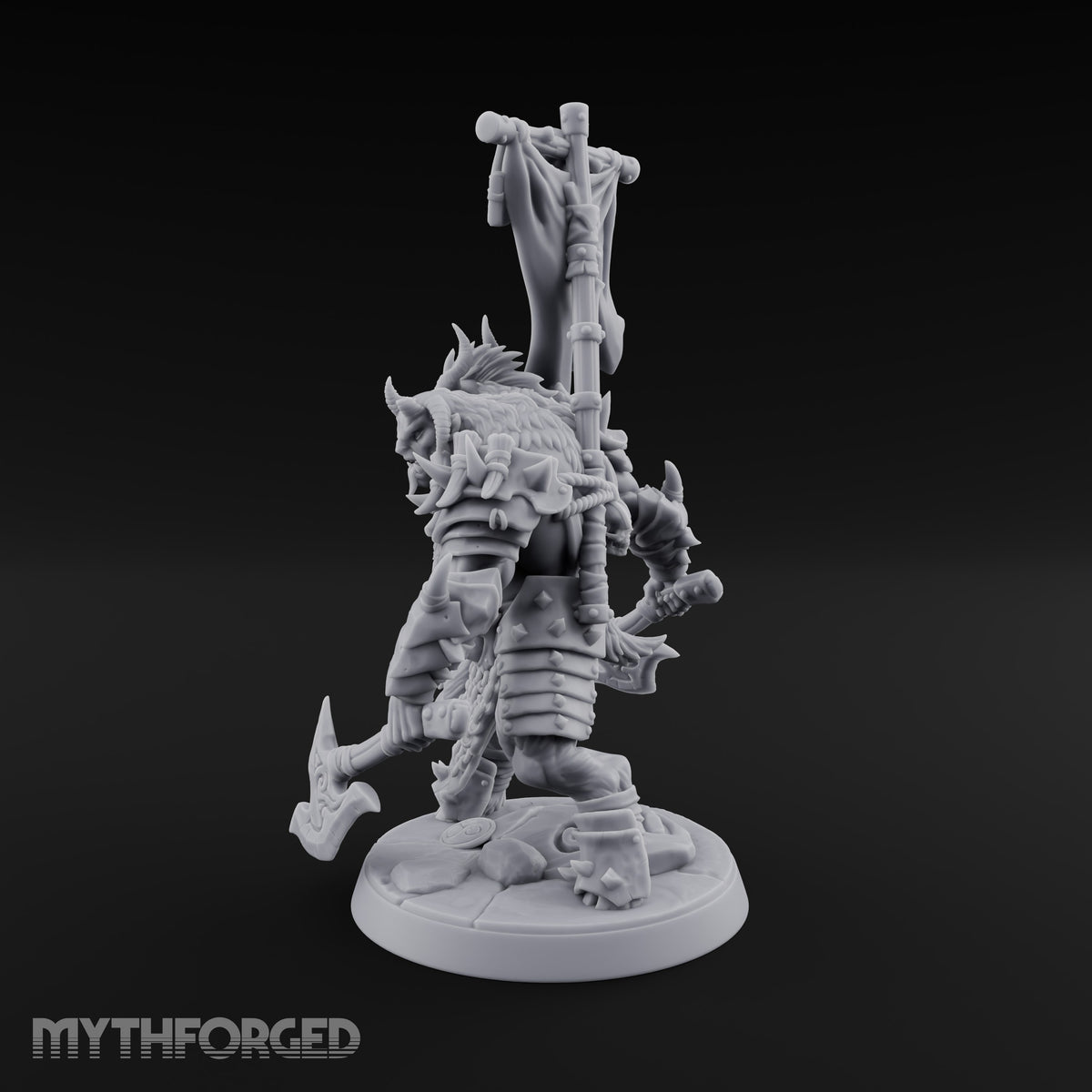 Beneath the War Banner Two-Headed Beastman Chieftain — With Banner