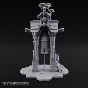 Branch-Crowned Rope-Hung Village Bell Tower Shrine Miniature for Dungeons and Dragons, Pathfinder or other TTRPGs