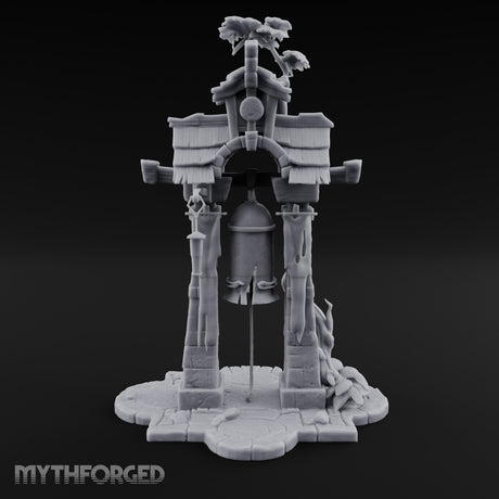 Branch-Crowned Rope-Hung Village Bell Tower Shrine Miniature for Dungeons and Dragons, Pathfinder or other TTRPGs