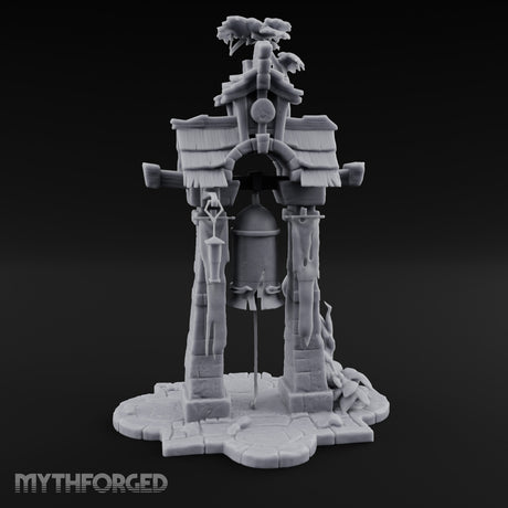 Branch-Crowned Rope-Hung Village Bell Tower Shrine Miniature for Dungeons and Dragons, Pathfinder or other TTRPGs