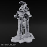 Branch-Crowned Rope-Hung Village Bell Tower Shrine Miniature for Dungeons and Dragons, Pathfinder or other TTRPGs