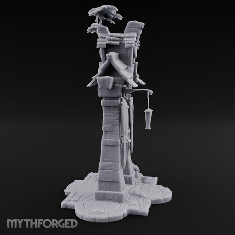 Branch-Crowned Rope-Hung Village Bell Tower Shrine Miniature for Dungeons and Dragons, Pathfinder or other TTRPGs