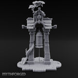 Branch-Crowned Rope-Hung Village Bell Tower Shrine Miniature for Dungeons and Dragons, Pathfinder or other TTRPGs