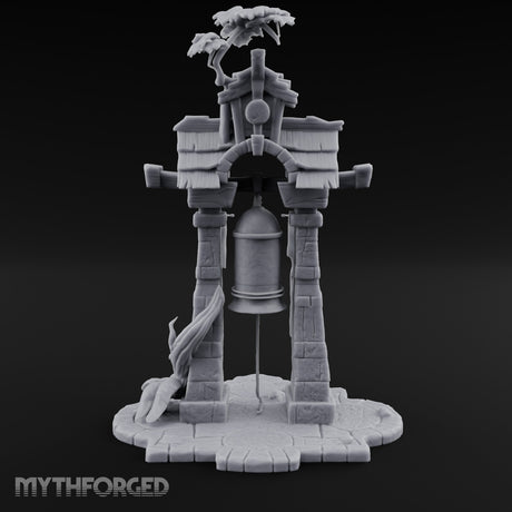 Branch-Crowned Rope-Hung Village Bell Tower Shrine Miniature for Dungeons and Dragons, Pathfinder or other TTRPGs