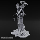 Branch-Crowned Rope-Hung Village Bell Tower Shrine Miniature for Dungeons and Dragons, Pathfinder or other TTRPGs