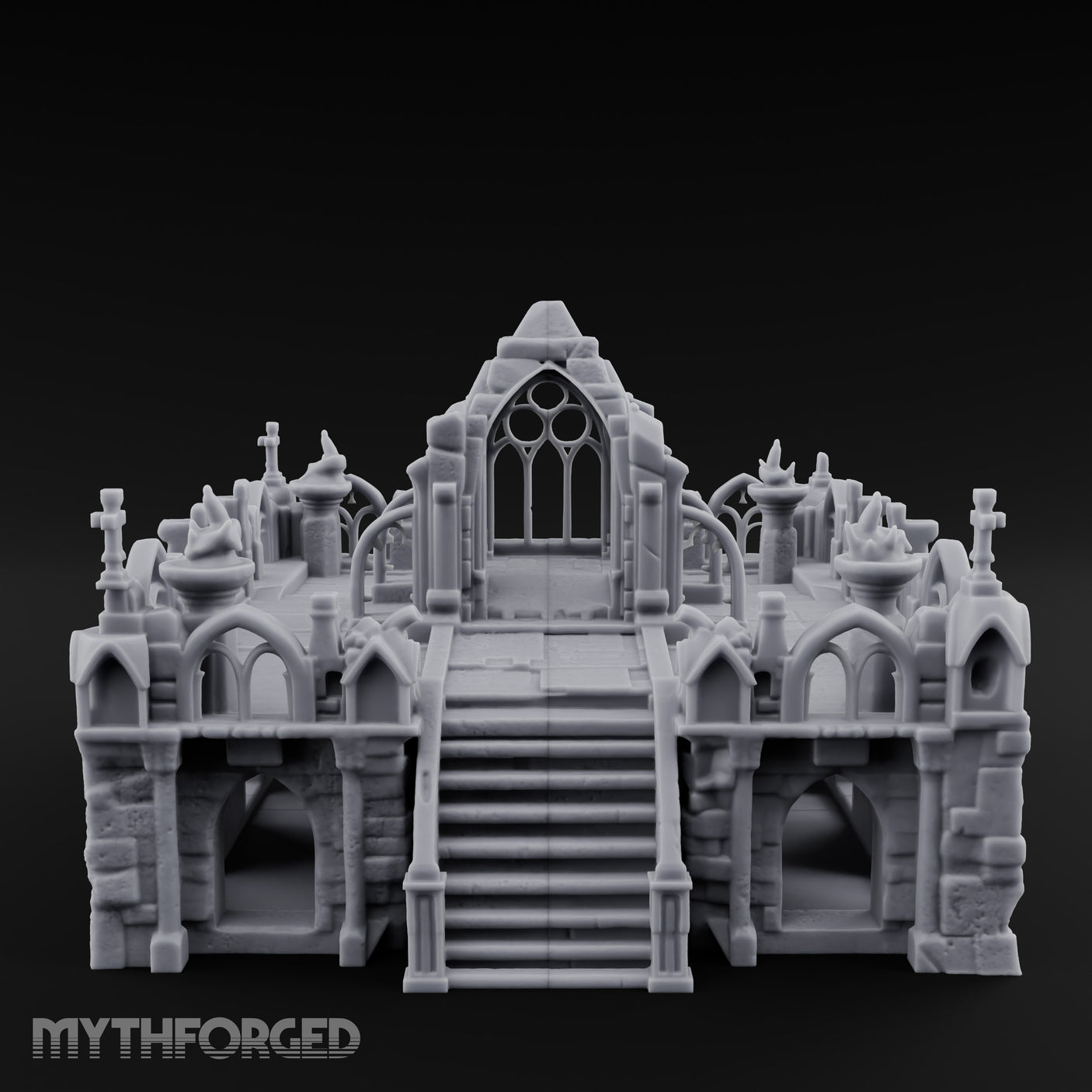 Brazier-Flanked Stair-Risen Gothic Cathedral Dais Miniature for Dungeons and Dragons, Pathfinder or other TTRPGs