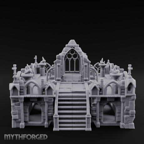Brazier-Flanked Stair-Risen Gothic Cathedral Dais Miniature for Dungeons and Dragons, Pathfinder or other TTRPGs