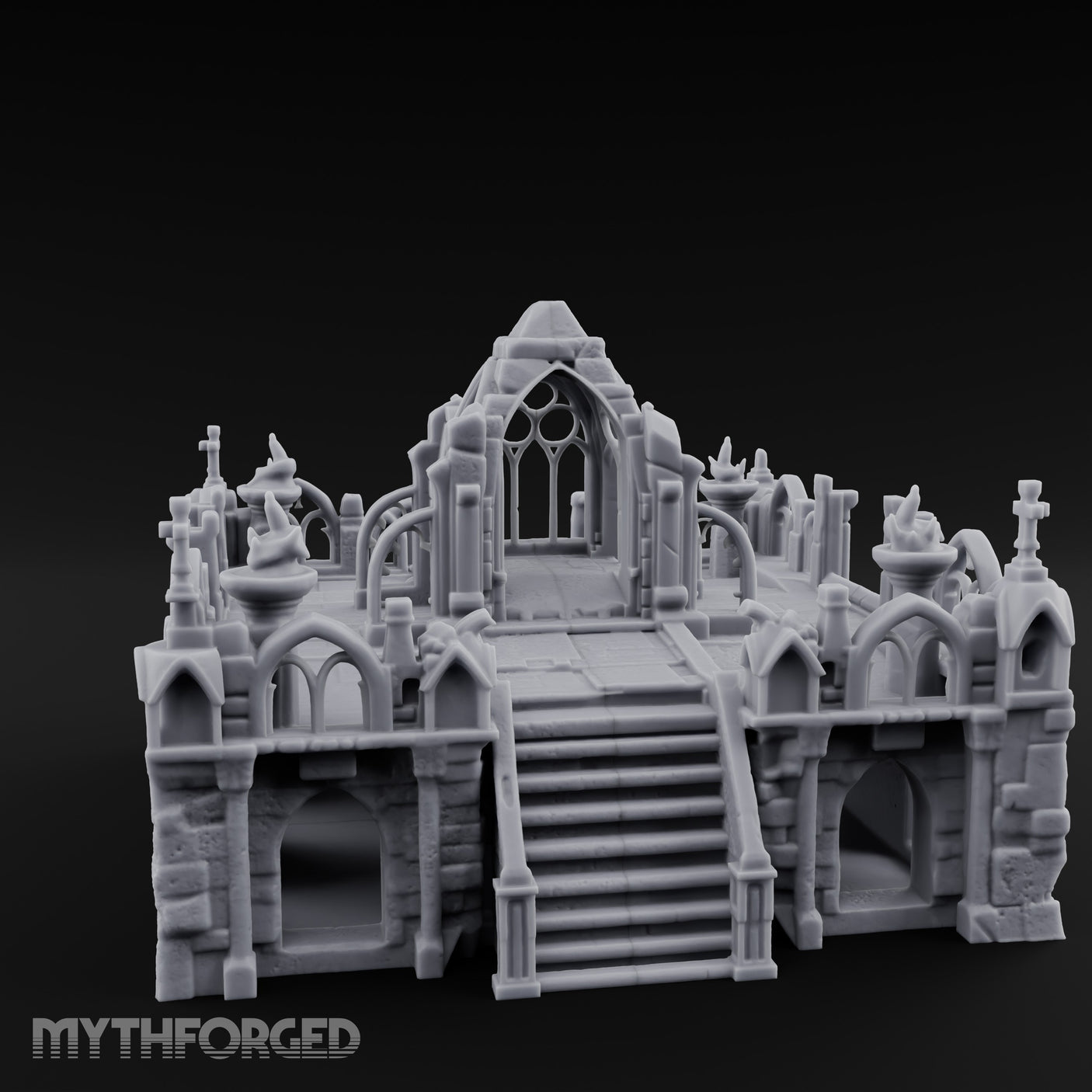 Brazier-Flanked Stair-Risen Gothic Cathedral Dais Miniature for Dungeons and Dragons, Pathfinder or other TTRPGs