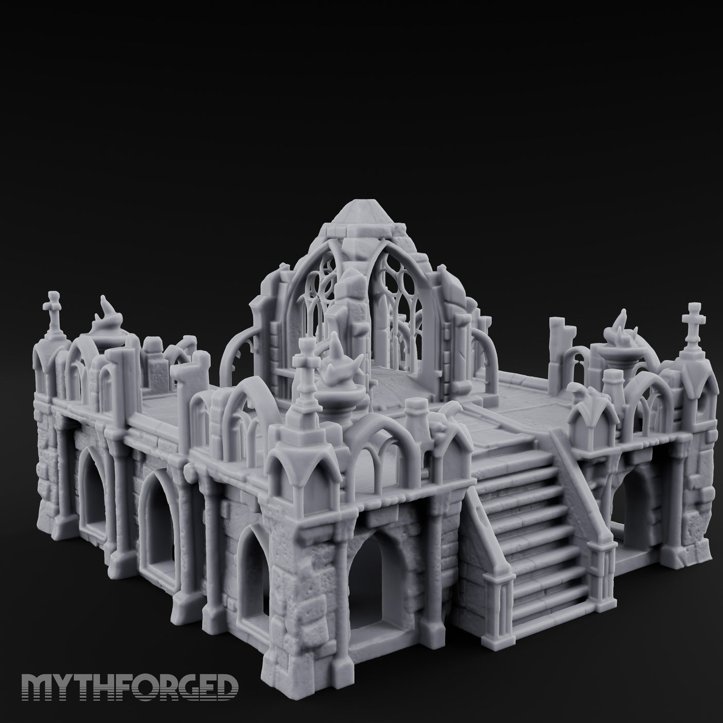 Brazier-Flanked Stair-Risen Gothic Cathedral Dais Miniature for Dungeons and Dragons, Pathfinder or other TTRPGs