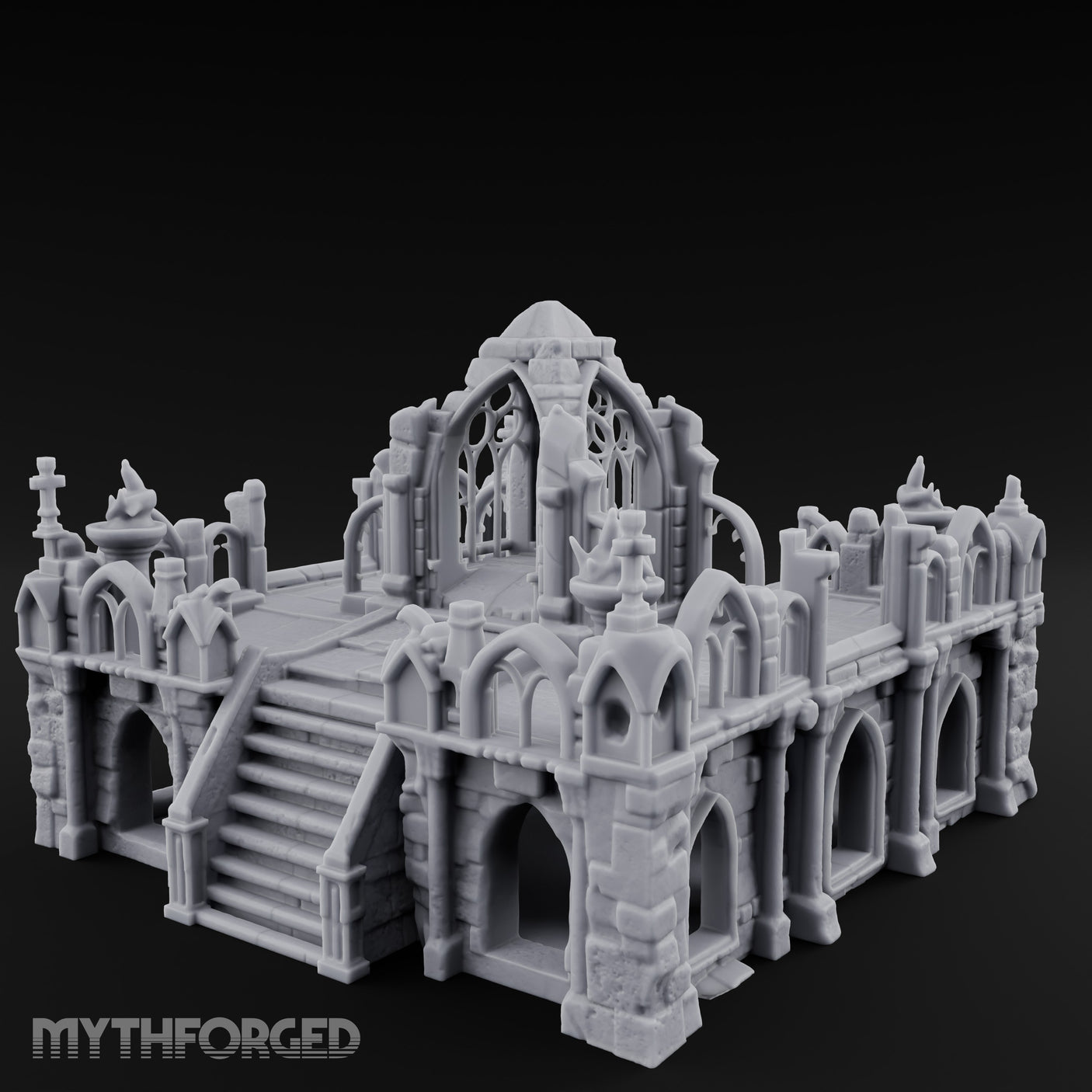 Brazier-Flanked Stair-Risen Gothic Cathedral Dais Miniature for Dungeons and Dragons, Pathfinder or other TTRPGs