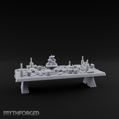 Bread-Piled Flagon-Crowded Feast Banquet Table Miniature for Dungeons and Dragons, Pathfinder or other TTRPGs