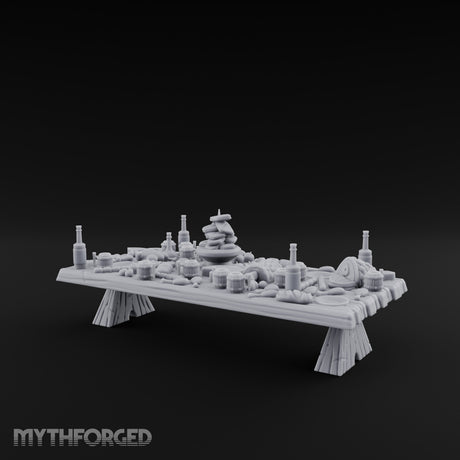 Bread-Piled Flagon-Crowded Feast Banquet Table Miniature for Dungeons and Dragons, Pathfinder or other TTRPGs