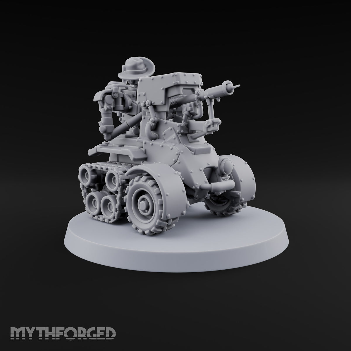 Hat Tipped, Barrel Levelled Warforged Tracked Anti-Tank Automaton