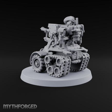 Hat Tipped, Barrel Levelled Warforged Tracked Anti-Tank Automaton
