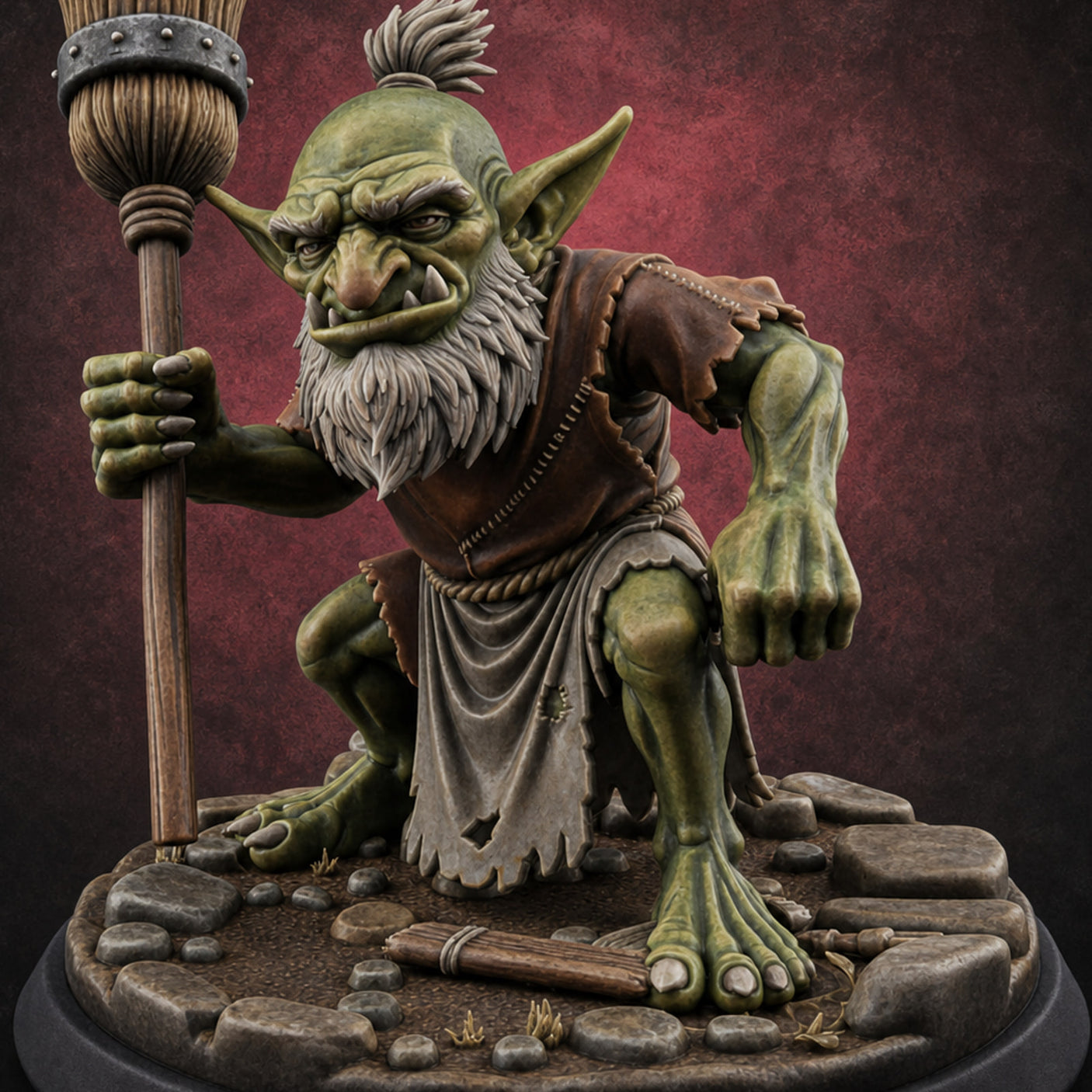 Broom Clutching Sneering Goblin Janitor — painted concept preview (miniature supplied unpainted)