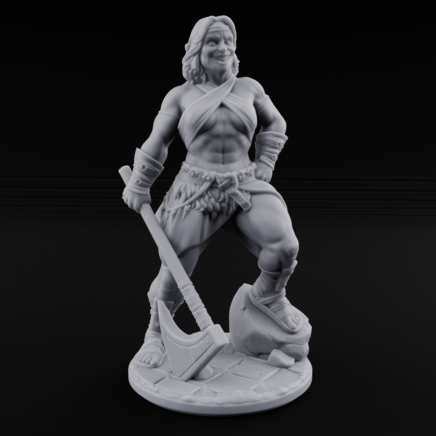 Grinning Ear To Ear Human Barbarian Miniature for Dungeons and Dragons, Pathfinder or other TTRPGs