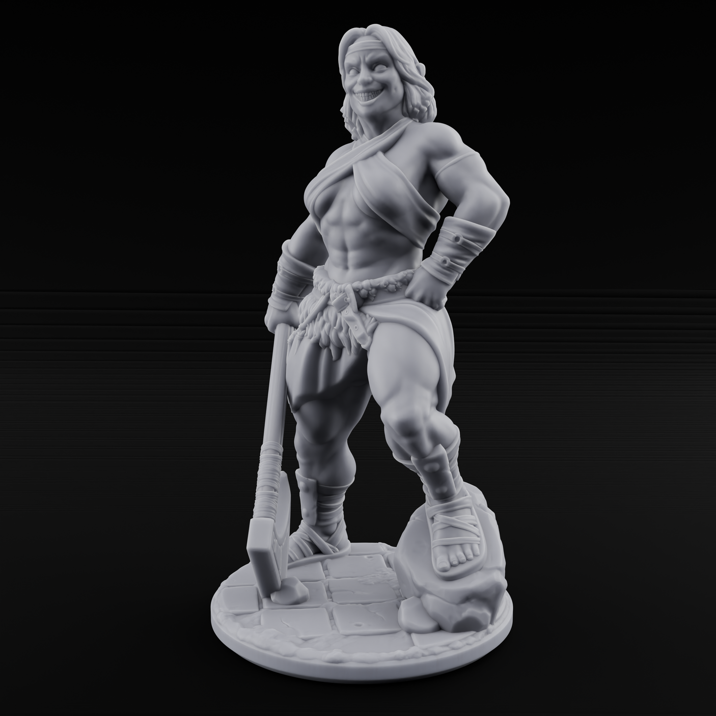 Grinning Ear To Ear Human Barbarian Miniature for Dungeons and Dragons, Pathfinder or other TTRPGs