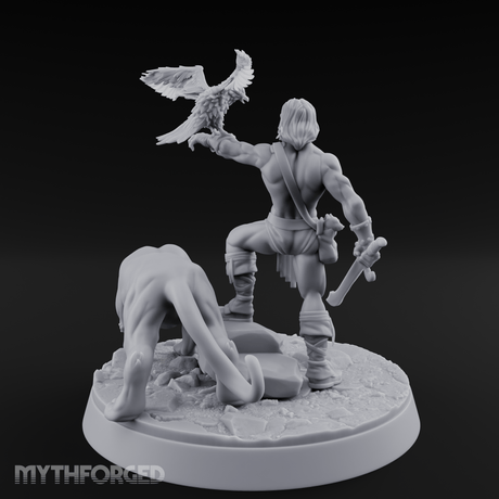 Falconry Commanding Human Warrior Miniature for Dungeons and Dragons, Pathfinder or other TTRPGs