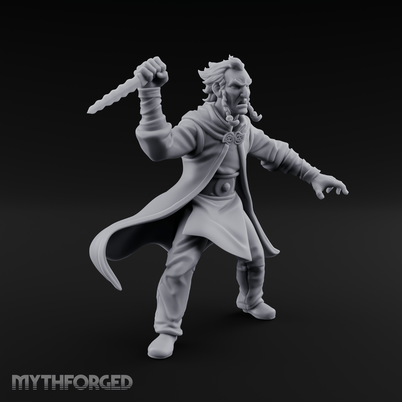 Dagger Raised Defiant Angry Human Miniature for Dungeons and Dragons, Pathfinder or other TTRPGs