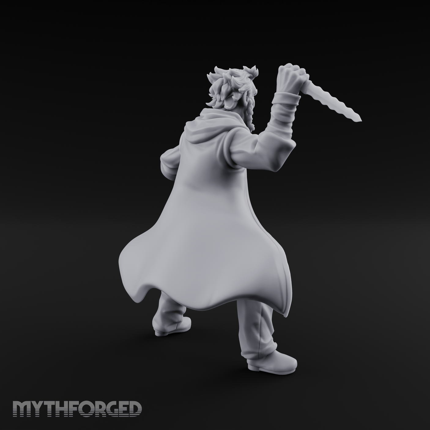 Dagger Raised Defiant Angry Human Miniature for Dungeons and Dragons, Pathfinder or other TTRPGs