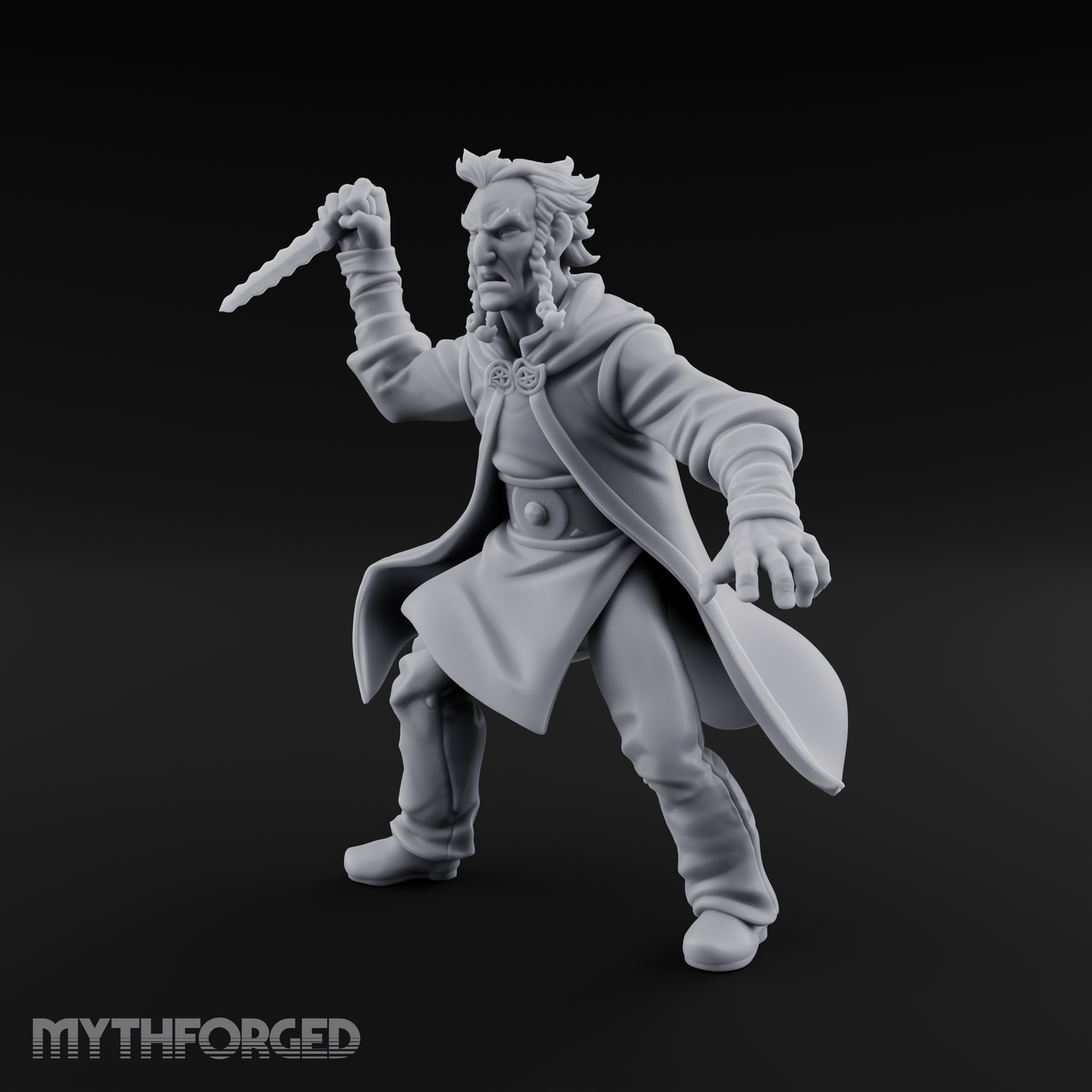 Dagger Raised Defiant Angry Human Miniature for Dungeons and Dragons, Pathfinder or other TTRPGs