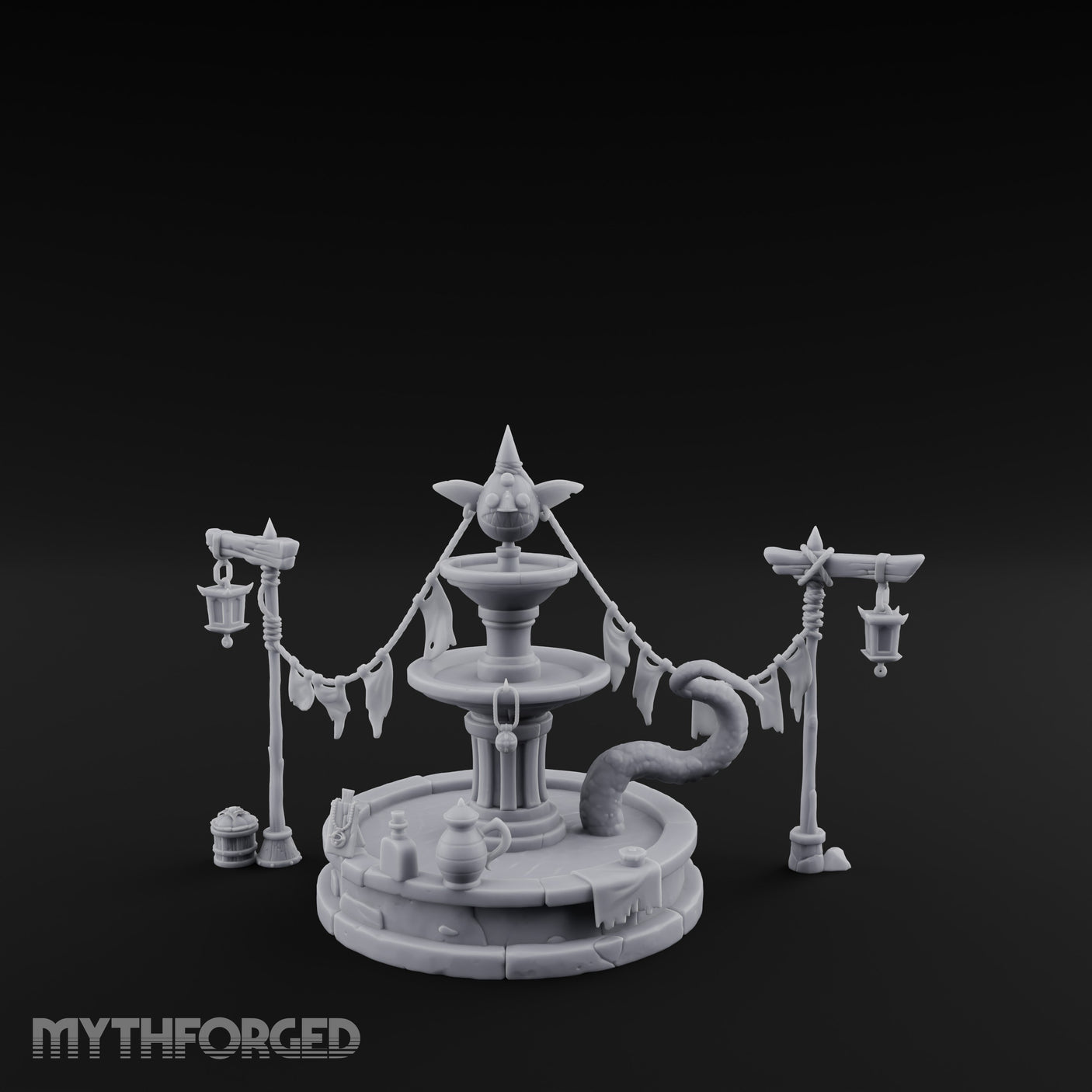Bunting-Strung Lantern-Flanked Goblin Market Fountain Set