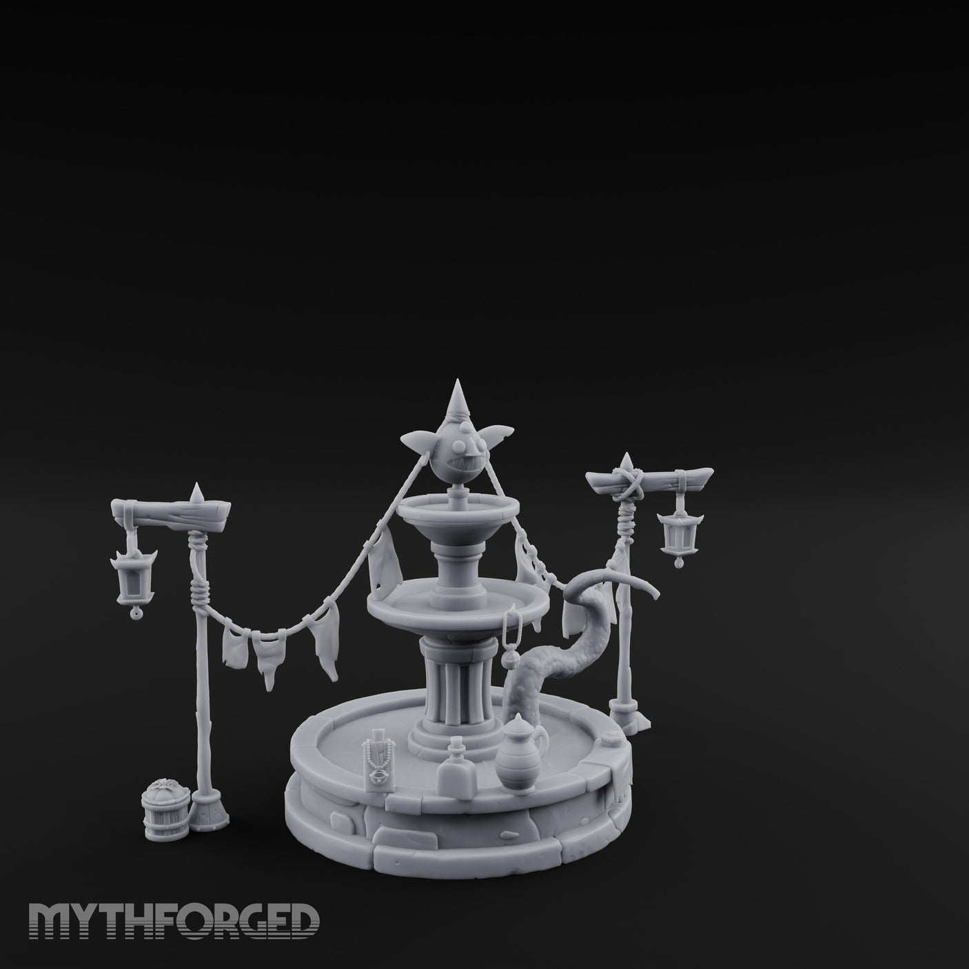 Bunting-Strung Lantern-Flanked Goblin Market Fountain Set gallery 2