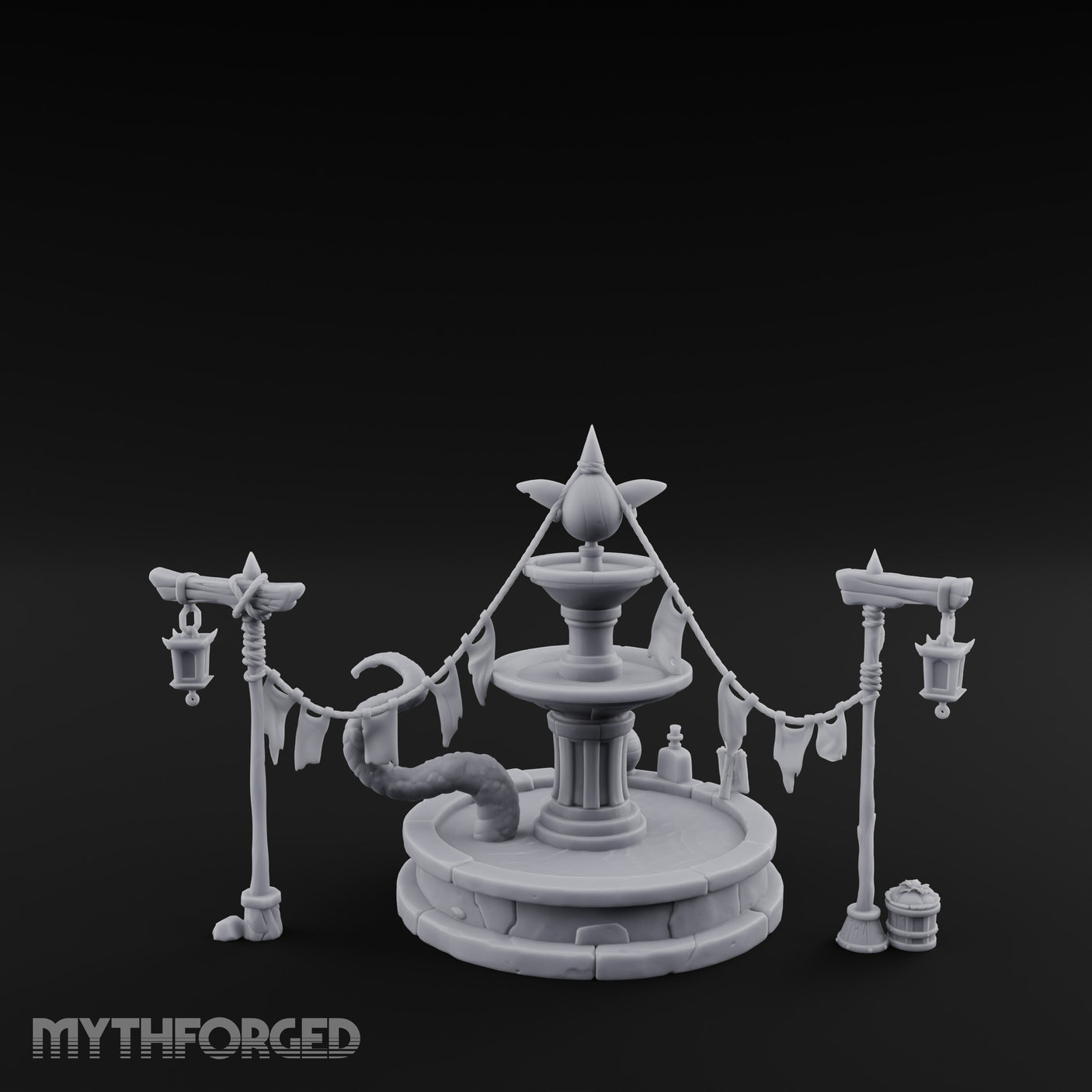 Bunting-Strung Lantern-Flanked Goblin Market Fountain Set gallery 5