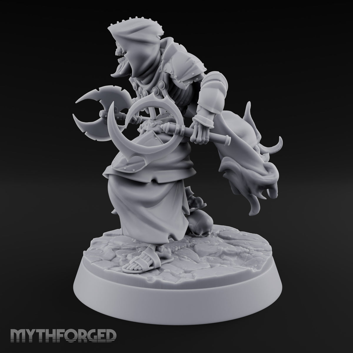 Skulls Aflame Skeleton Warrior D — Axe & Crescent Blade