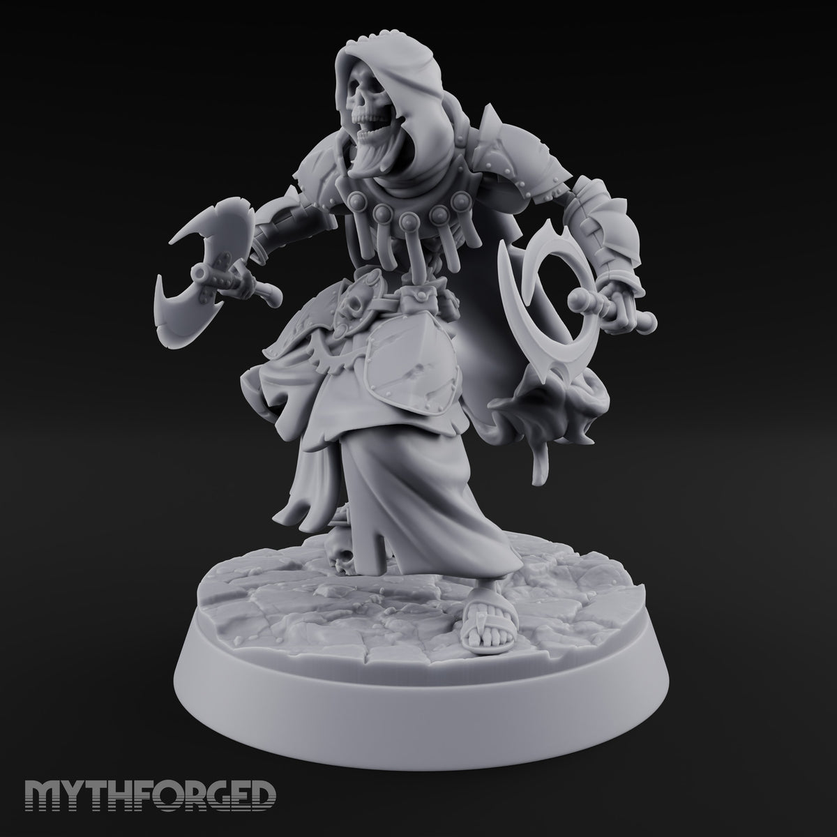 Skulls Aflame Skeleton Warrior D — Axe & Crescent Blade