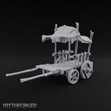 Awning Up, Shafts Down Wooden Market Cart with Canopy