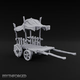 Awning Up, Shafts Down Wooden Market Cart with Canopy