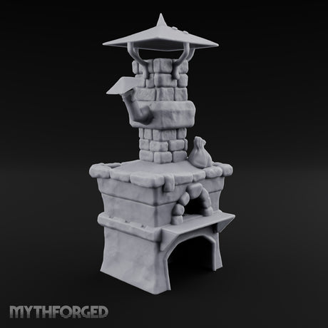 Smoke Rises Through the Mushroom Cap Stone Oven with Tall Chimney