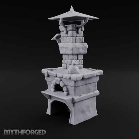 Smoke Rises Through the Mushroom Cap Stone Oven with Tall Chimney