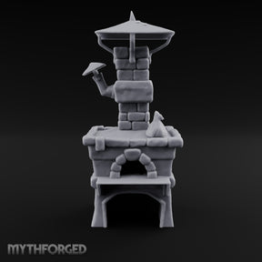 Smoke Rises Through the Mushroom Cap Stone Oven with Tall Chimney