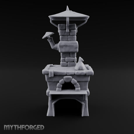 Smoke Rises Through the Mushroom Cap Stone Oven with Tall Chimney