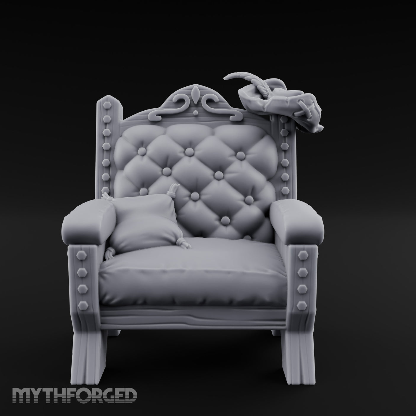 Button-Tufted Noble Captain's Armchair Miniature for Dungeons and Dragons, Pathfinder or other TTRPGs