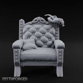 Button-Tufted Noble Captain's Armchair Miniature for Dungeons and Dragons, Pathfinder or other TTRPGs