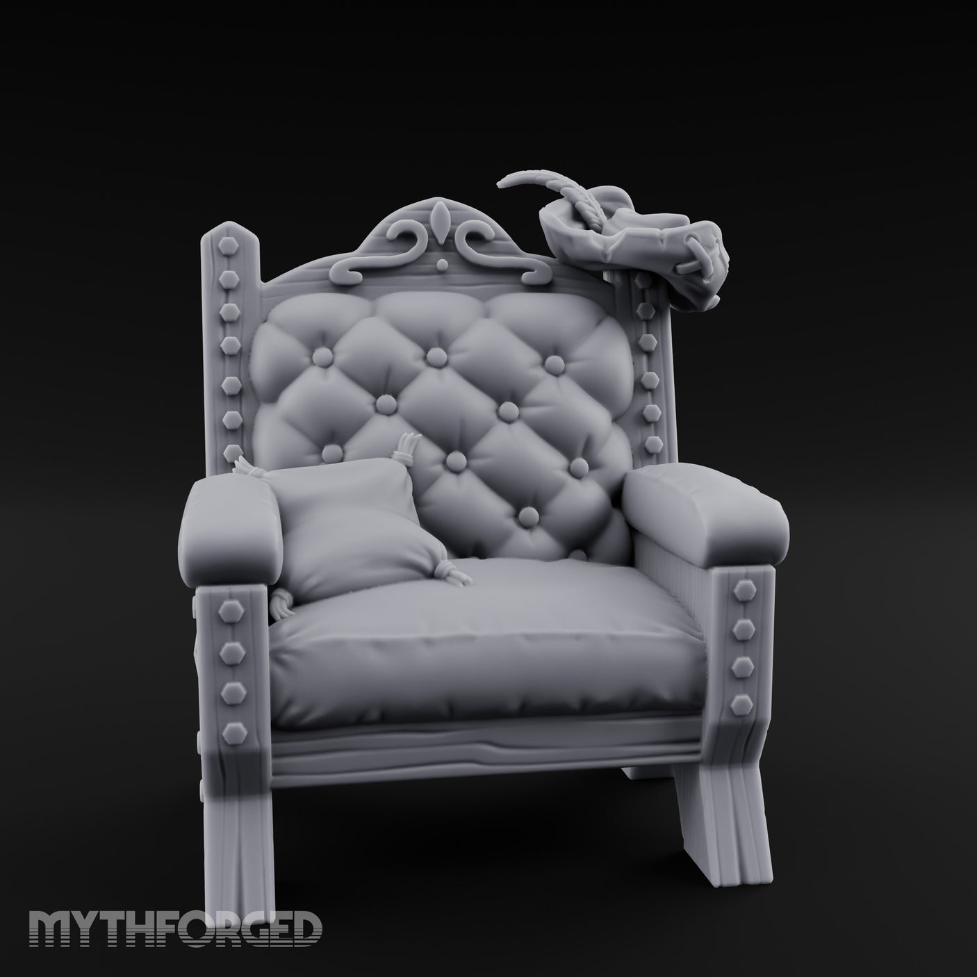 Button-Tufted Noble Captain's Armchair Miniature for Dungeons and Dragons, Pathfinder or other TTRPGs