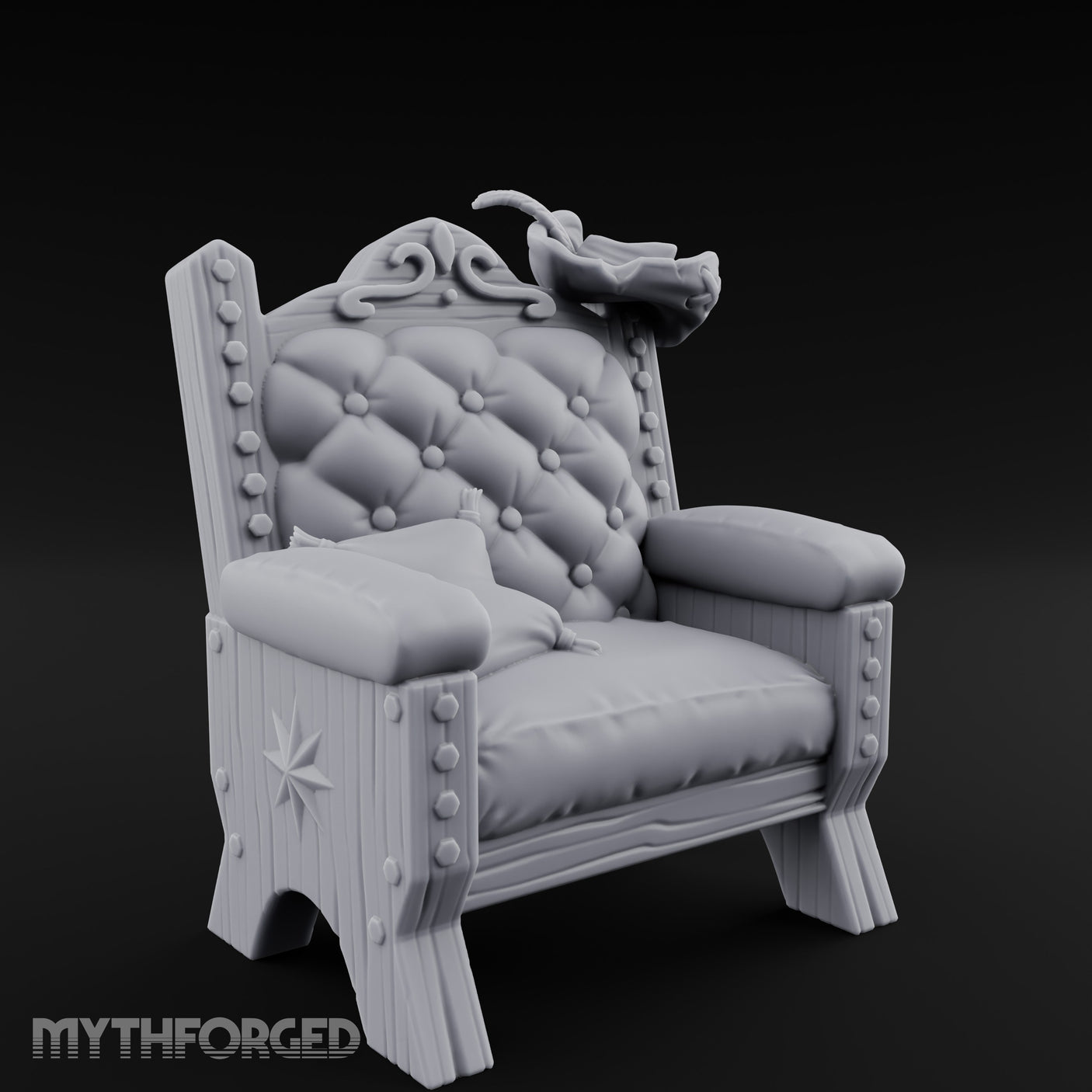 Button-Tufted Noble Captain's Armchair Miniature for Dungeons and Dragons, Pathfinder or other TTRPGs