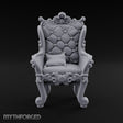 Button-Tufted Scroll-Carved Noble Armchair Miniature for Dungeons and Dragons, Pathfinder or other TTRPGs